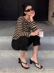 So Composed Boat Neck Long Sleeve Top Latte Stripe