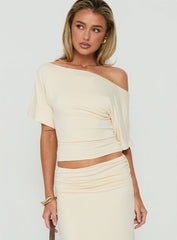 Sezzia Cinched One Shoulder Top Beige