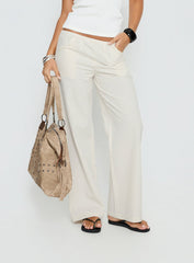 Around The Clock Button Detail Mid Rise Wide Leg Pants Cream
