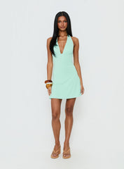 Tinisie Halter Mini Dress Aqua