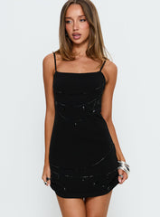 Kirsteni Beaded Mini Dress Black