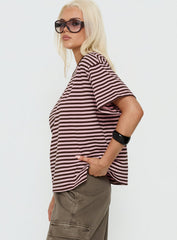 Settle Down One Shoulder Top Pink / Chocolate Stripe