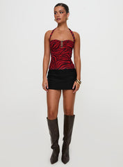 Cielo Mesh Halter Top Red Zebra