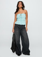 Sombre Tie Detail Strapless Top Blue