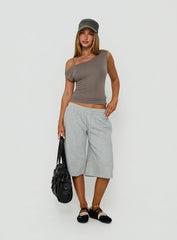Klaretta Off Shoulder Draped Layered Top Grey