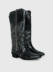 Austin Distressed Cowboy Boots Black