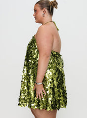 Fluorescents Halter Mini Dress Green Curve