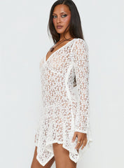 Somanie Long Sleeve Lace Mini Dress White