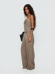 Madelle Strapless Tie Up Top Brown Pinstripe