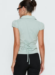 Adulation Ruched Detail Short Sleeve Shirt Green