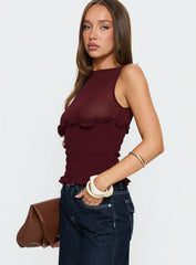 Fever Kiss Chiffon Ruched Top Wine