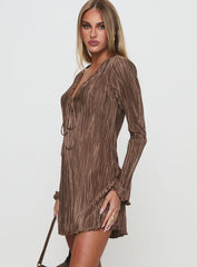 Malop Long Sleeve Mini Dress Chocolate