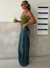 Paltrow Mid Rise Wide Leg Cargo Jeans Mid Blue Wash