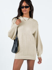 Harmony Balloon Sleeve Knit Mini Dress Beige