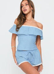 Summertime Sadness Off Shoulder Set Blue Stripe
