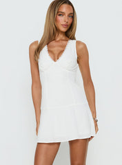 Splashy Lace Trim Mini Dress White
