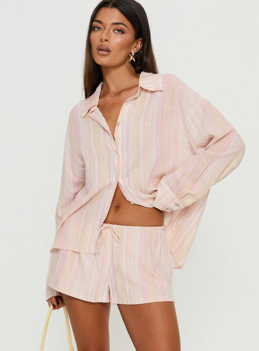 Opheliah Drawstring Shorts Pink Stripe