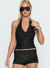 Vinezza Halter Sequin Knit Top Black