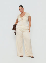 Aubrette Satin Tie Pants Cream Curve