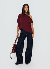 Passerby Asymmetrical Off Shoulder Top Burgundy