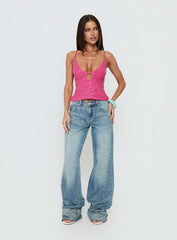Feel The Vibrations Sequin Top Hot Pink