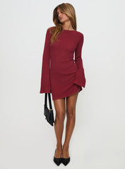 Rhapsody Long Sleeve Knit Mini Dress Red