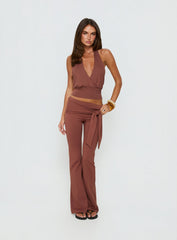 Arabele Halter Wrap Top Brown