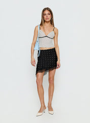 Idette Lace Asymmetrical Mini Skirt Black Polka Dot