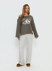 Blue Ridge Mountains Off Shoulder Graphic Sweater Grey