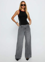 Mckinley Mid Rise Wide Leg Jeans Washed Grey