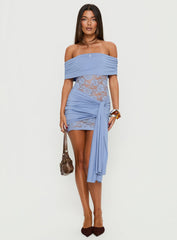 Adelice Strapless Lace Mini Dress Dusty Blue