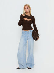 Camira Keyhole Two Piece Long Sleeve Top Brown
