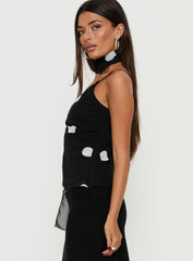 Jenae Scarf Detail Cami Top Black / White Polka