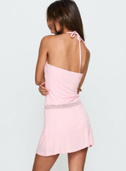 Sheer Ambition Lace Detail Tie Neck Playsuit Pink